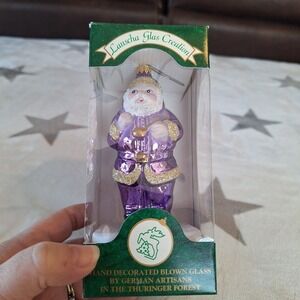 Lauscha Glas Creation Purple Santa Glass Christmas Ornament Germany w/ Box